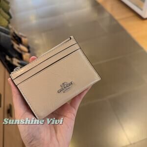 NWT Coach Mini Skinny Id Case Shiny crinkle leather CEC47 Silver IVORY